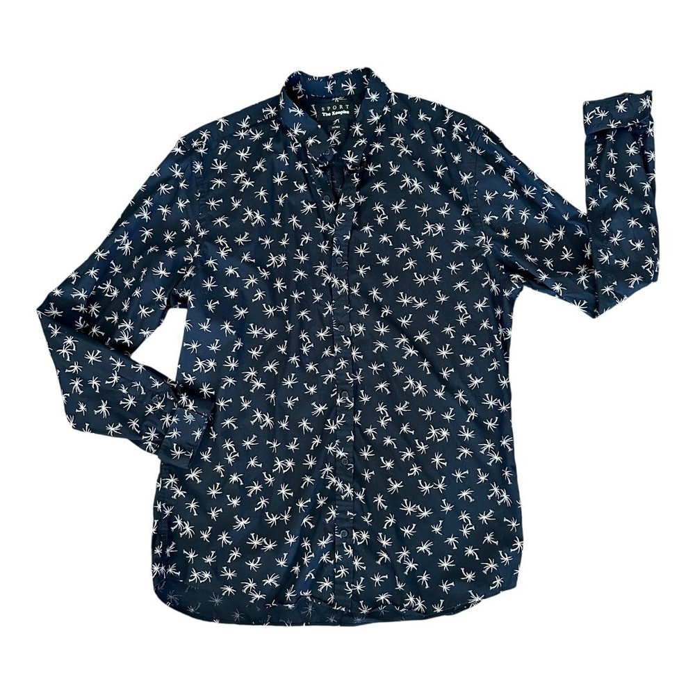 The Koopies Sport Mens Button-Down Shirt Long Sleeve Palm Trees Black Casual XL